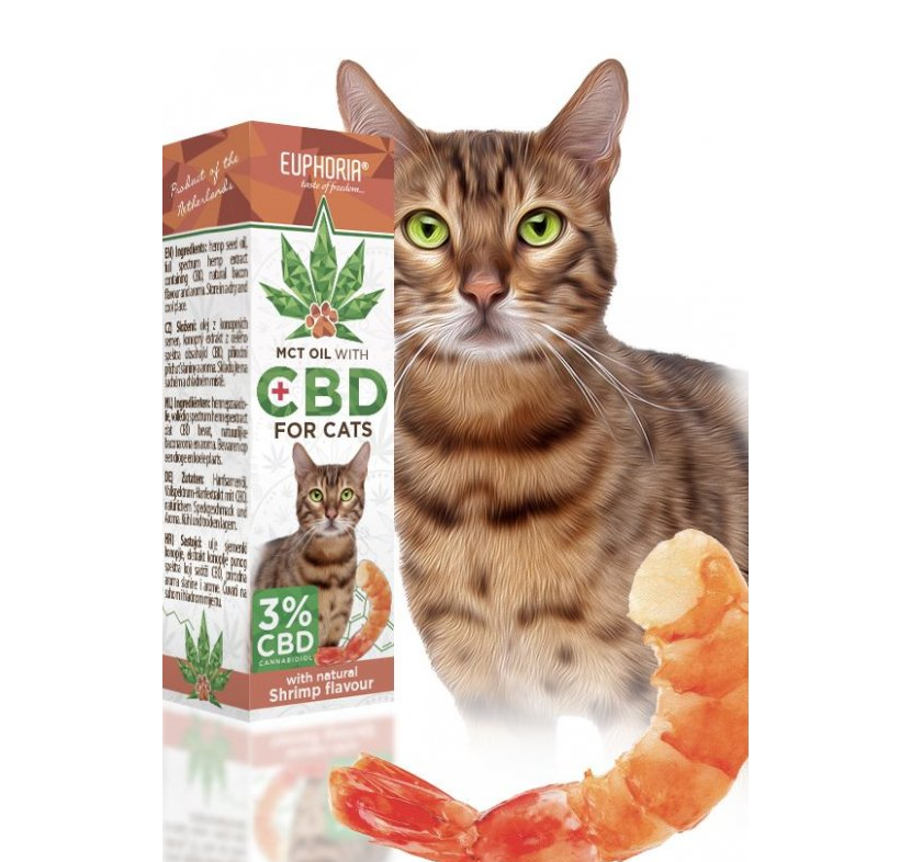 CBD Óleo Para Gatos, 3%, 300mg, 10ml, Sabor Camarão - Euphoria