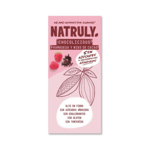Comprimido de chocolate com framboesa e pontas de cacau 72% 85g naturuly