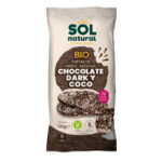 Tortices de arroz de chocolate escuro e de coco