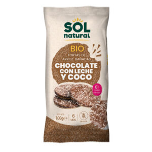 Tortices de arroz de chocolate e coco