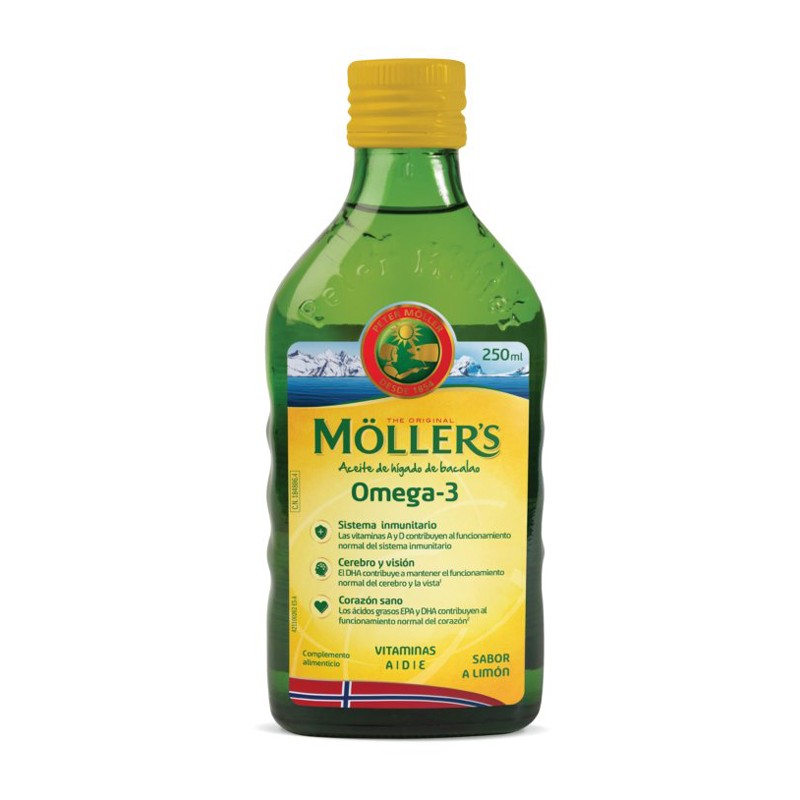Óleo de fígado com sabor de limão+vitaminas 250 ml Mollers