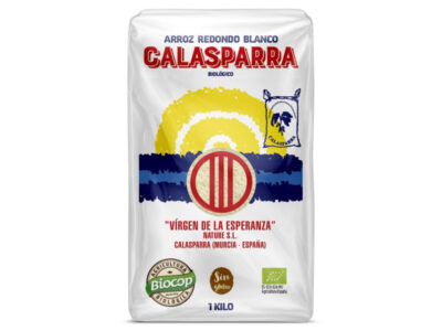 Pacote de plástico de arroz redondo branco Bio 1kg Calasparra
