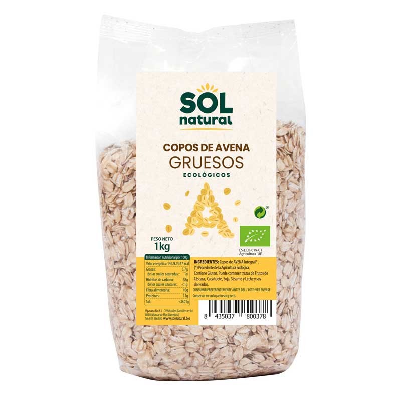 Flocos de aveia grossos bio 1 kg sol natural