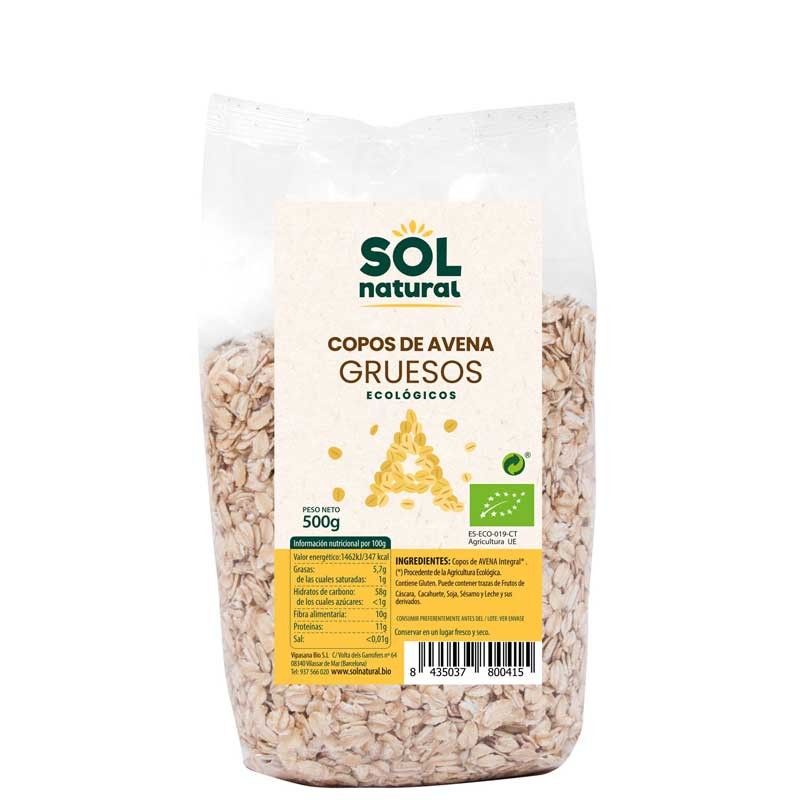 Flocos de aveia grossos bio 500g sol natural