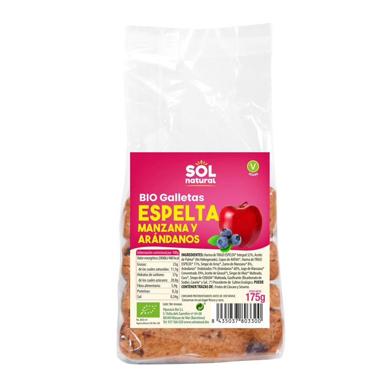 Apple e Arandano Espelta Cookies Bio 175g Sun Natural