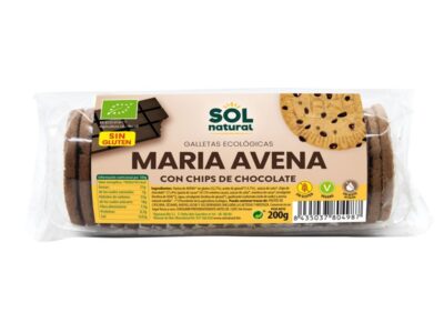 Maria de Avena biscoitos com lascas de chocolate sem glúten bio 200g sol natural