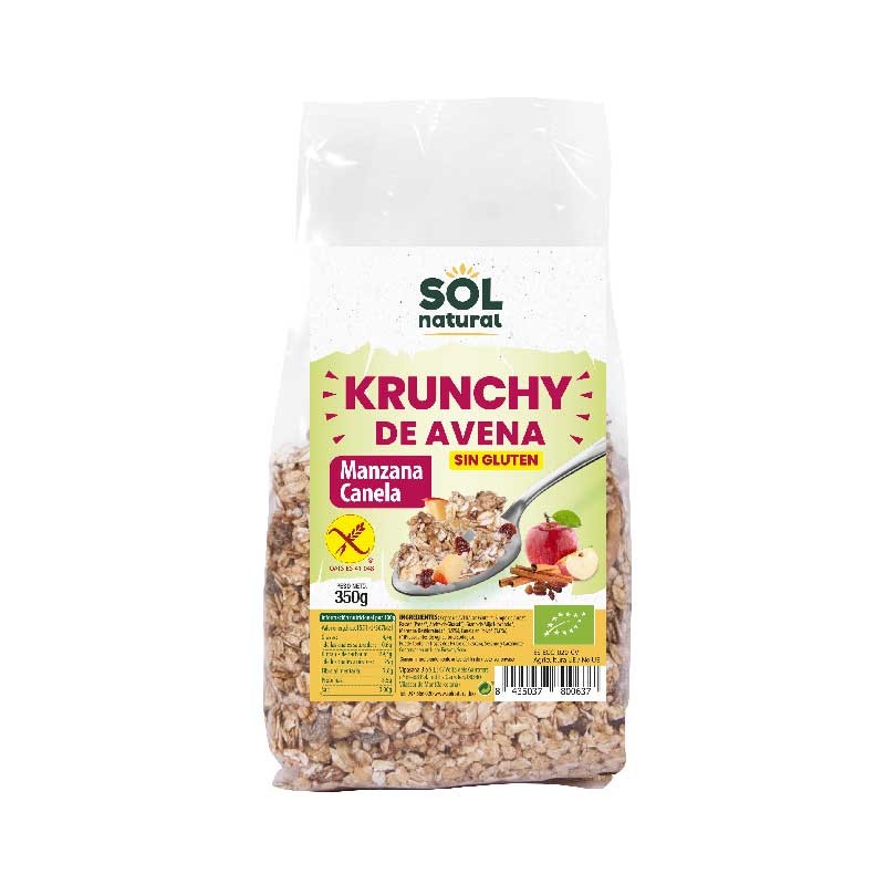 Krunchy Avena Manzana-Canela sem glúten bio 350g Sun Natural