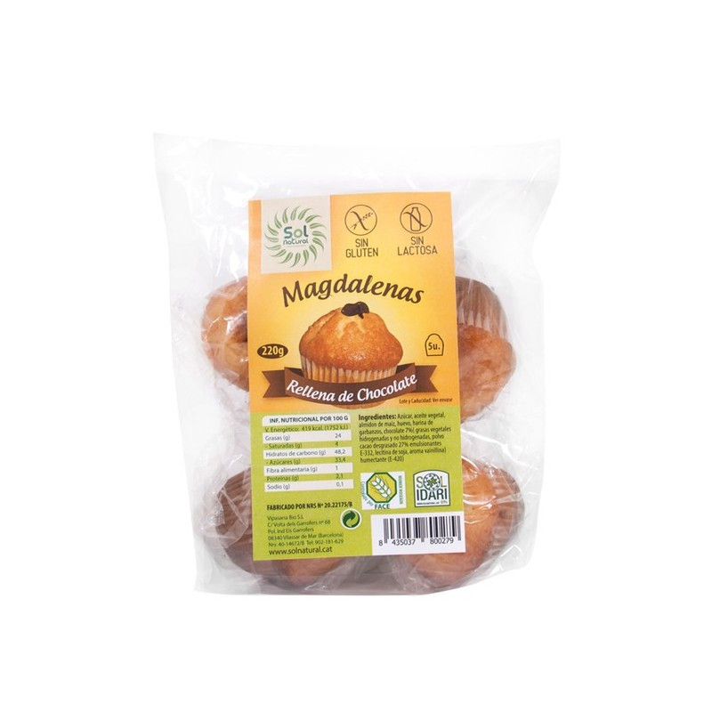 Magdalenas recheadas com chocolate sem glúten 5U Sun Natural