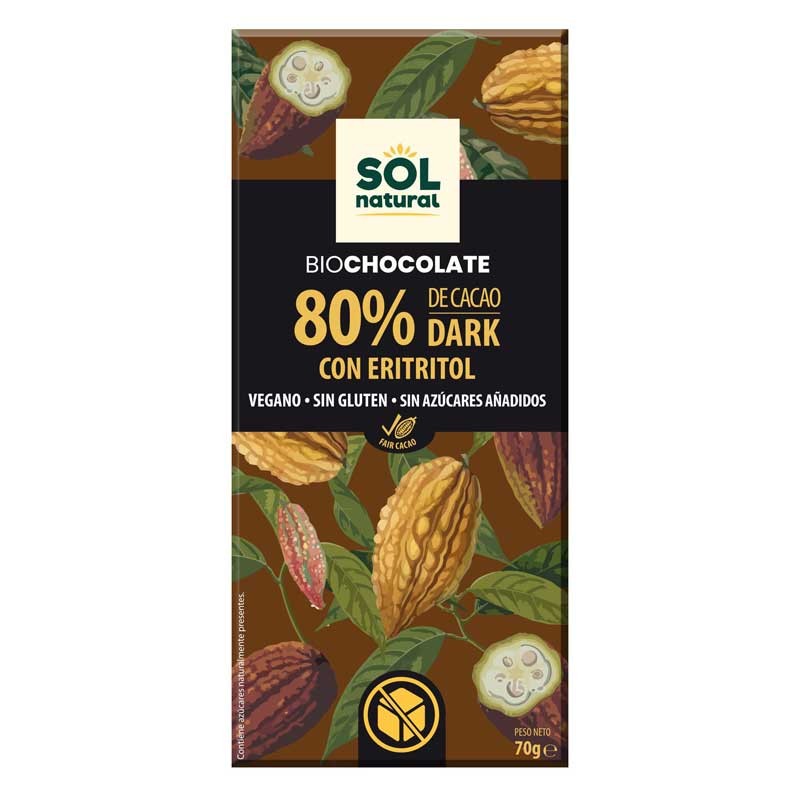 80% de comprimido de chocolate com eritritol natural biológico 70g