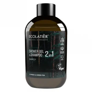 Gel de Duche e Shampoo Desportivo para Homens Cipreste e Chá Verde 600ml  Ecolatier